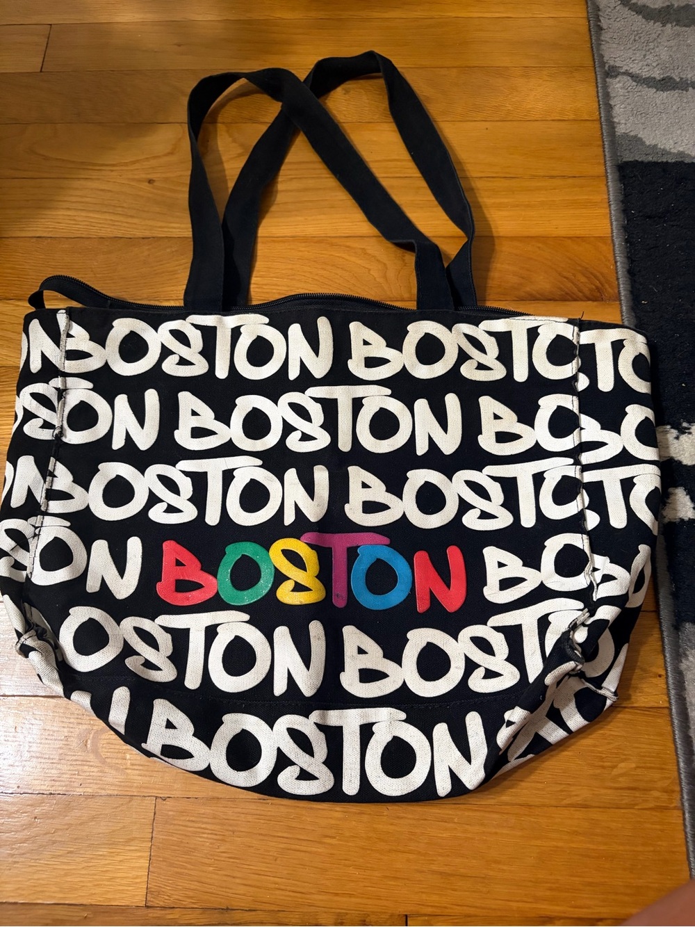 Robin Ruth Black Canvas Tote with Multicolor 'BOSTON' Logo